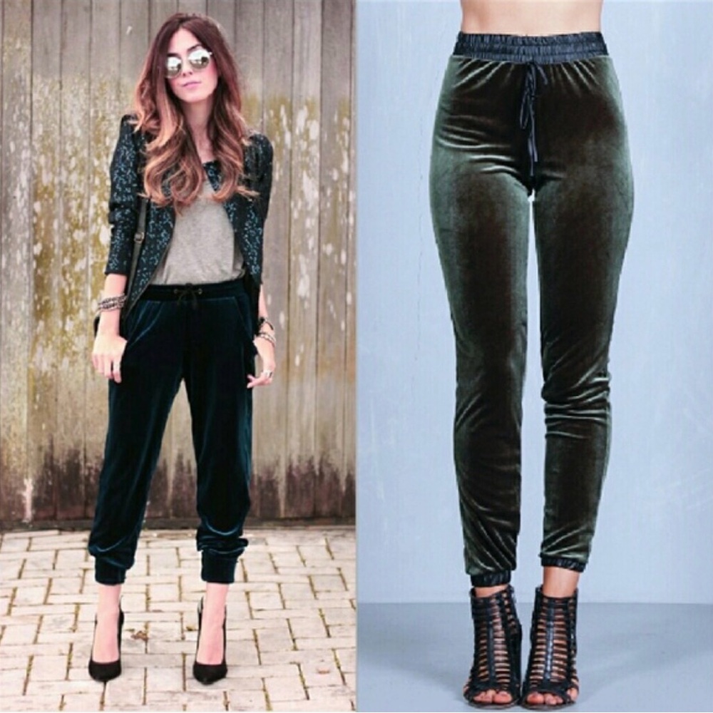 Green/Black Velvet pants
